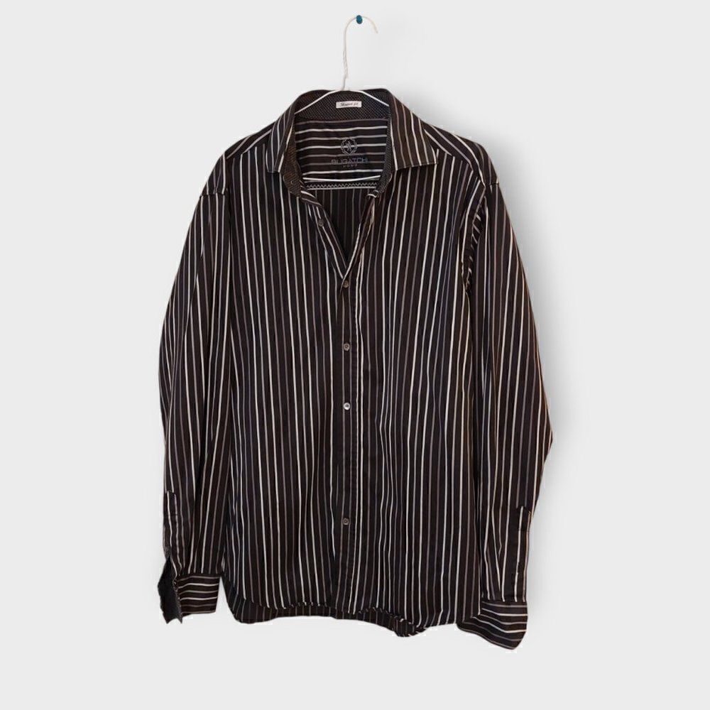 Bugatchi Size Large Shaped Fit 100% Cotton Striped Shirt